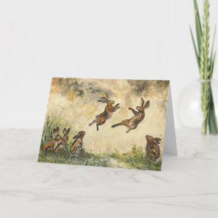 Meadow Matchup Playful Hares in a Meadow Card