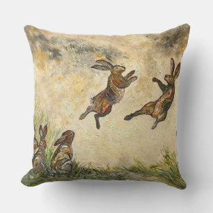 Meadow Matchup Playful Hares in a Meadow  Cushion