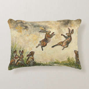 Meadow Matchup Playful Hares in a Meadow  Decorative Cushion