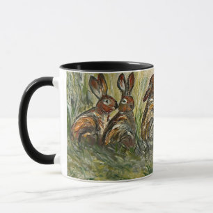 Meadow Matchup Playful Hares in a Meadow Rabbits Mug