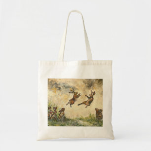 Meadow Matchup Playful Hares in a Meadow Tote Bag