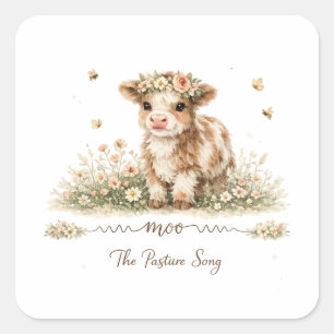 Meadow Melody cow paper plates Square Sticker
