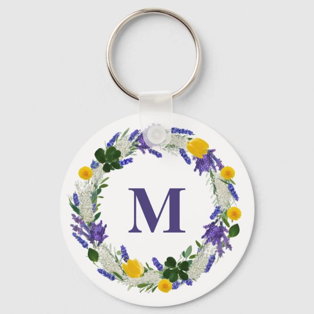 Meadow Monogram - Custom Lavender  Key Ring (Front)