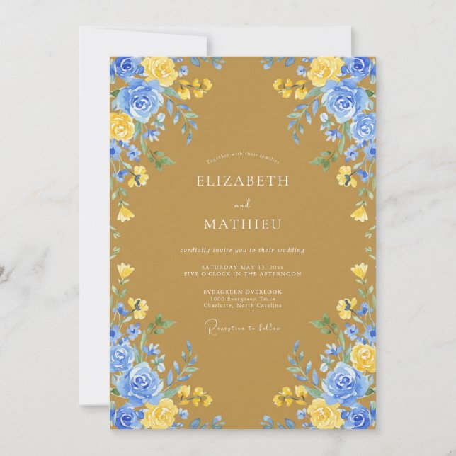 Meadow Mustard Cornflower Painted Wedding Invitation (Front)