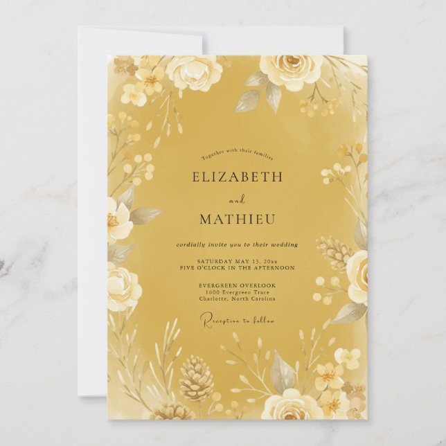 Meadow Mustard Wildflower Wedding Invitation (Front)