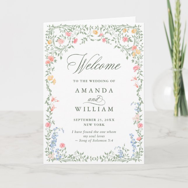 Meadow Pastel French Rose Wedding Ceremony Programme (Front)