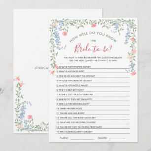 Meadow Pastel French Roses Bridal Shower Game Card