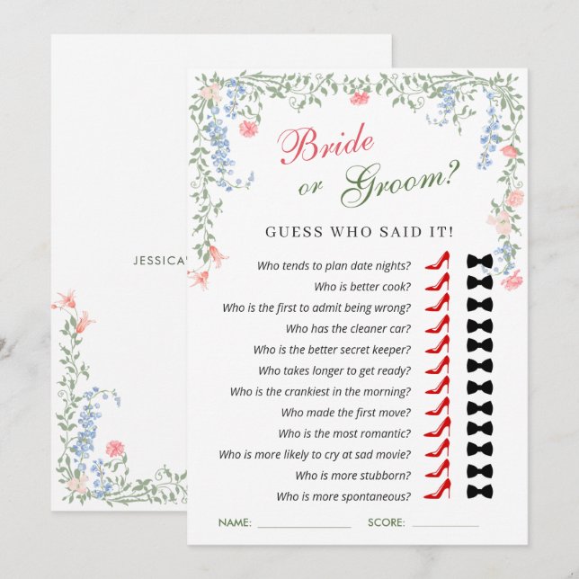 Meadow Pastel French Roses Bridal Shower Game Card (Front/Back)