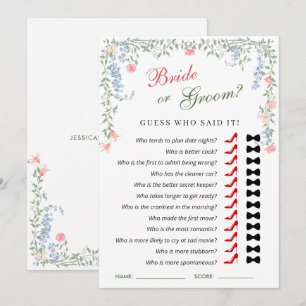 Meadow Pastel French Roses Bridal Shower Game Card