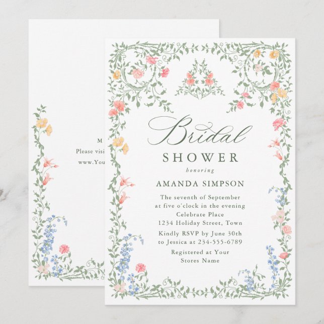 Meadow Pastel French Roses Floral Bridal Shower Invitation (Front/Back)
