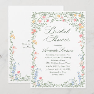 Meadow Pastel French Roses Floral Bridal Shower Invitation