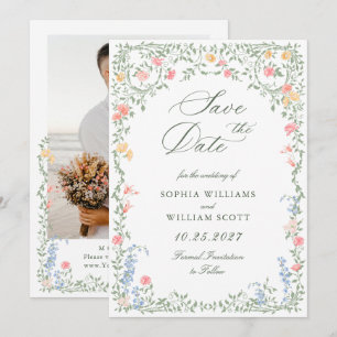 Meadow Pastel French Roses Floral Photo Wedding Save The Date
