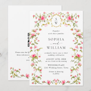 Meadow Pastel French Roses Floral QR code Wedding  Invitation