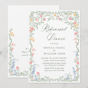 Meadow Pastel French Roses Floral Rehearsal Dinner Invitation