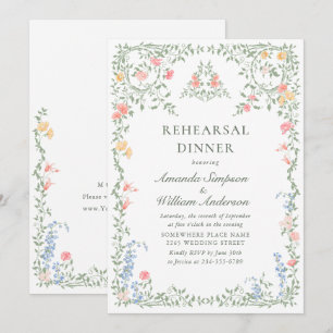 Meadow Pastel French Roses Floral Rehearsal Dinner Invitation