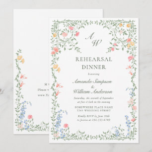 Meadow Pastel French Roses Floral Rehearsal Dinner Invitation