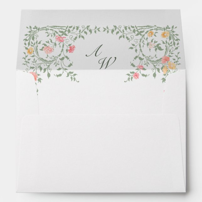 Meadow Pastel French Roses Floral Wedding Flowers Envelope (Back (Bottom))