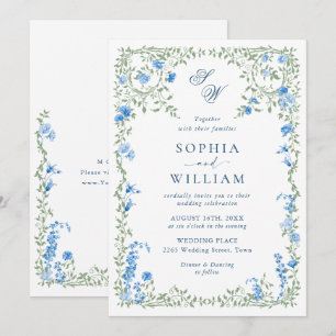 Meadow Pastel French Roses Floral Wedding Invitation