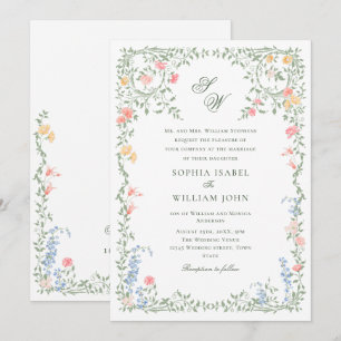 Meadow Pastel French Roses Floral Wedding Invitation