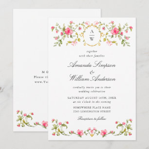 Meadow Pastel French Roses Floral Wedding Invitation