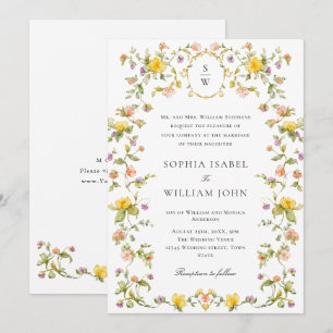 Meadow Pastel French Roses Floral Wedding Invitation