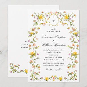 Meadow Pastel French Roses Floral Wedding Invitation