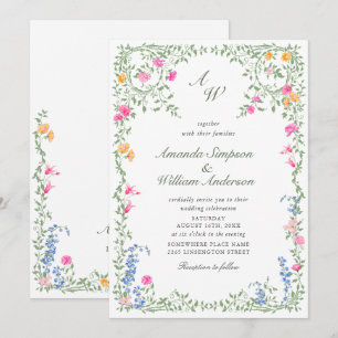Meadow Pastel French Roses Floral Wedding Invitation