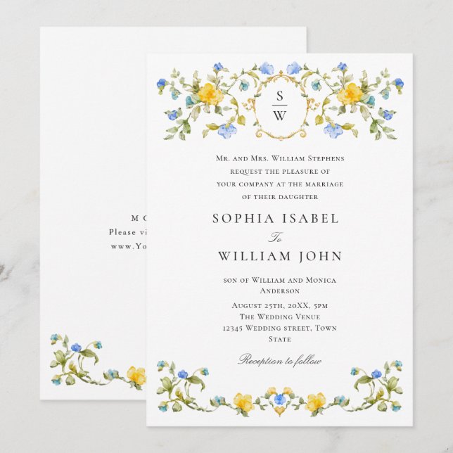 Meadow Pastel French Roses Floral Wedding Invitation (Front/Back)