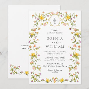 Meadow Pastel French Roses Floral Wedding Invitation