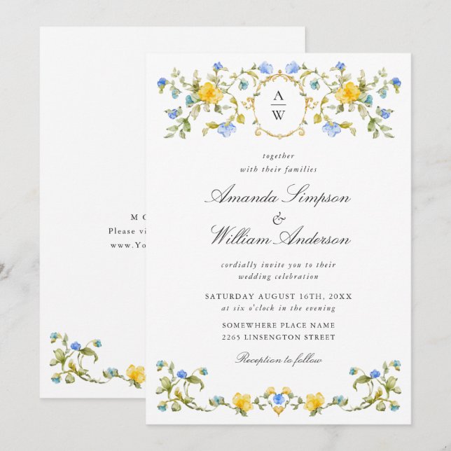 Meadow Pastel French Roses Floral Wedding Invitation (Front/Back)