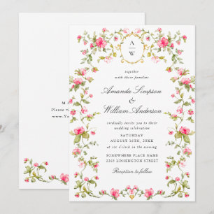 Meadow Pastel French Roses Floral Wedding Invitation