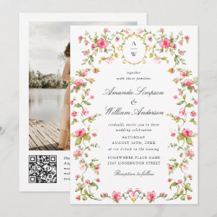 Meadow Pastel French Roses Floral Wedding Invitation