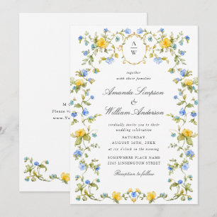 Meadow Pastel French Roses Floral Wedding Invitation