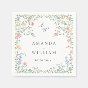 Meadow Pastel French Roses Floral Wedding Napkin