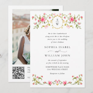 Meadow Pastel French Roses Floral Wedding QR code Invitation