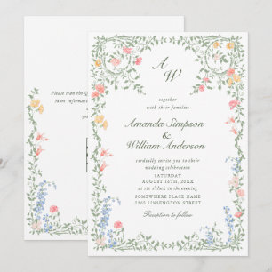 Meadow Pastel French Roses Floral Wedding QR code Invitation
