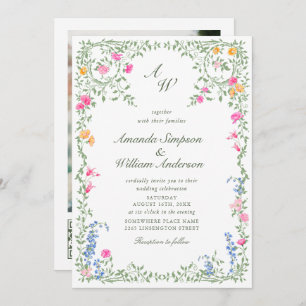 Meadow Pastel French Roses Floral Wedding QR code Invitation