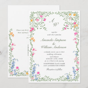 Meadow Pastel French Roses Floral Wedding QR code Invitation