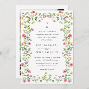 Meadow Pastel French Roses Floral Wedding QR code Invitation