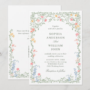 Meadow Pastel French Roses Floral Wedding QR code Invitation