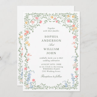Meadow Pastel French Roses Floral Wedding QR code Invitation