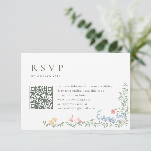 Meadow Pastel French Roses Floral Wedding RSVP Card (Standing Front)