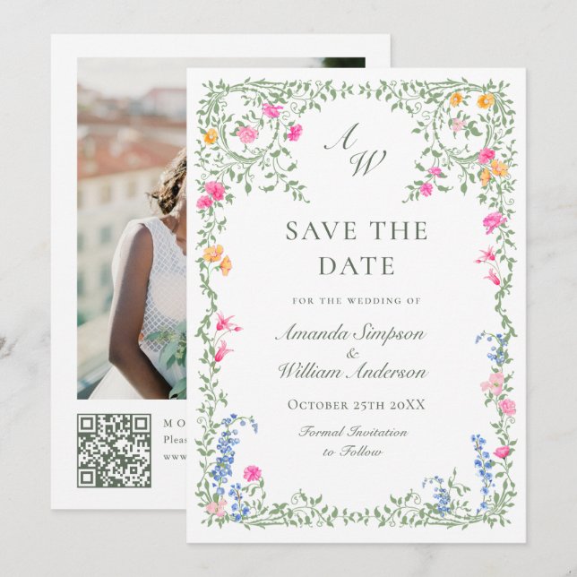 Meadow Pastel French Roses Floral Wedding Save The Date (Front/Back)