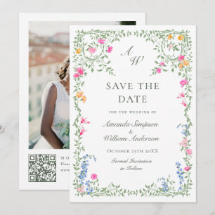 Meadow Pastel French Roses Floral Wedding Save The Date