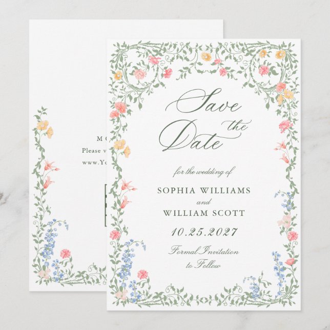 Meadow Pastel French Roses Floral Wedding Save The Date (Front/Back)