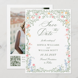 Meadow Pastel French Roses Floral Wedding Save The Date