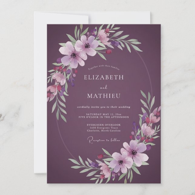 Meadow Plum Watercolor Wedding Invitation (Front)