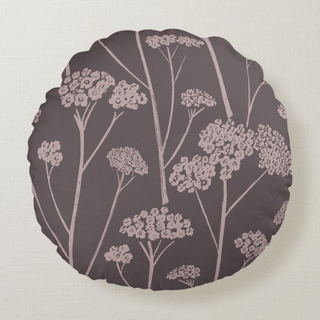 Meadow Silence Deep Ash Dusty Mauve Round Cushion (Front)