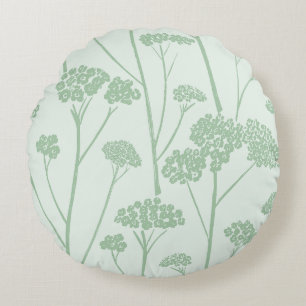 Meadow Silence Pale Seafoam Wildflower Green Round Cushion