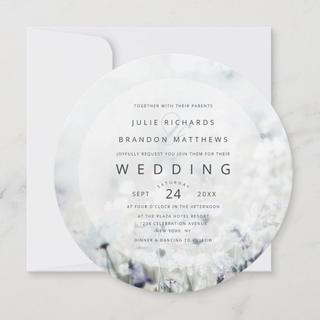 Meadow Song fading Wildflowers Circle Wedding Invitation (Front)
